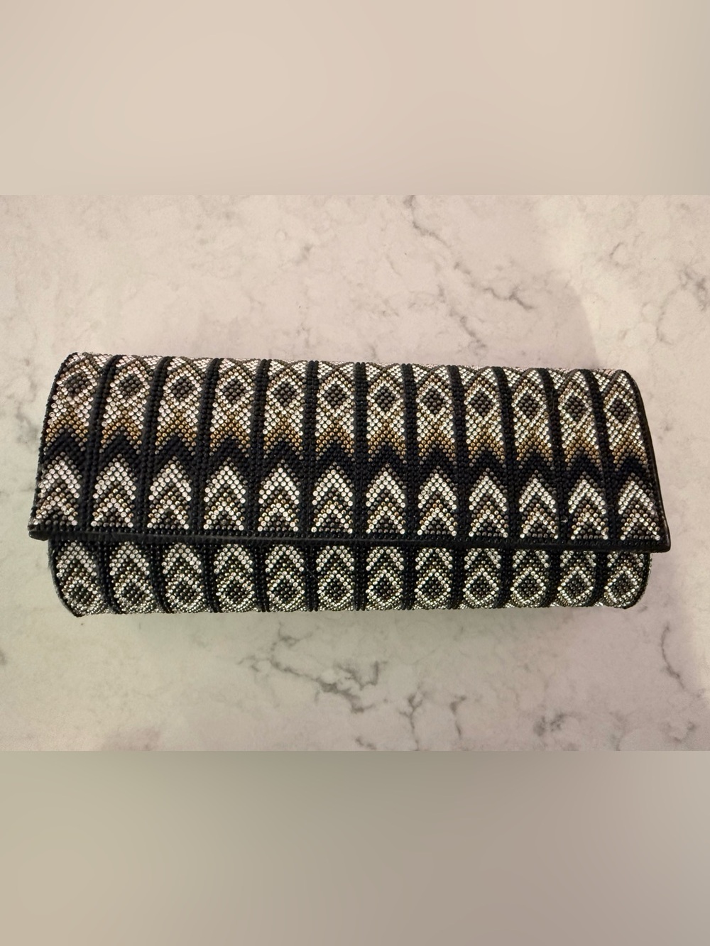 Embellished Black and Silver Beaded Clutch